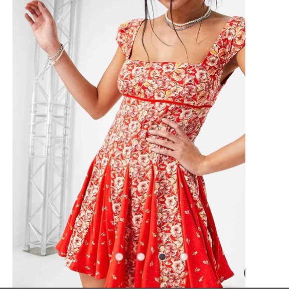 NWT FREE PEOPLE ponderosa mini dress in strawberry combo - Picture 3 of 15